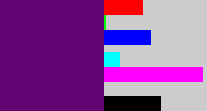 Hex color #600572 - royal purple