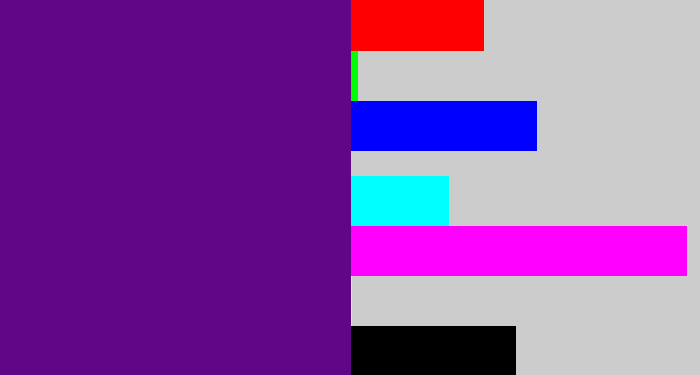 Hex color #600686 - royal purple