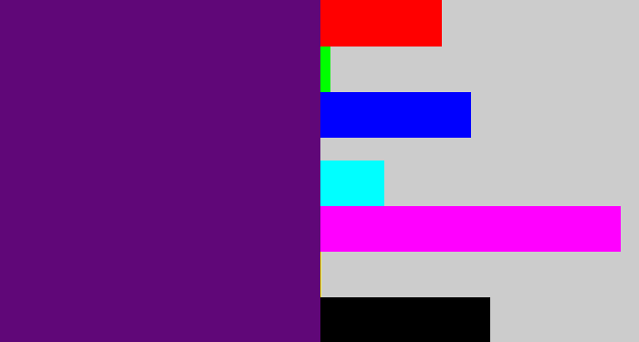 Hex color #600778 - royal purple