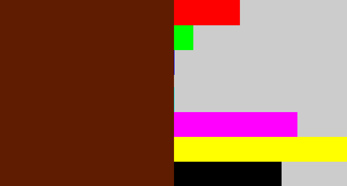 Hex color #601c00 - reddy brown