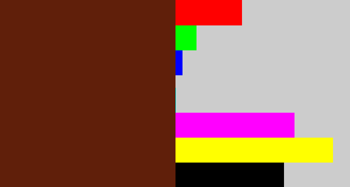 Hex color #601f0a - reddy brown