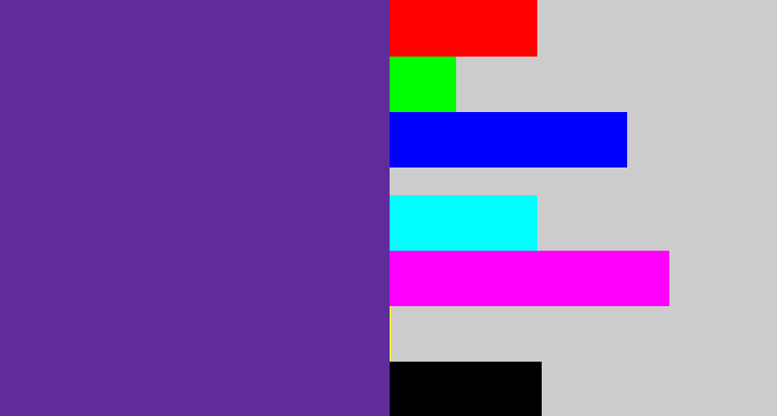 Hex color #602c9b - purple