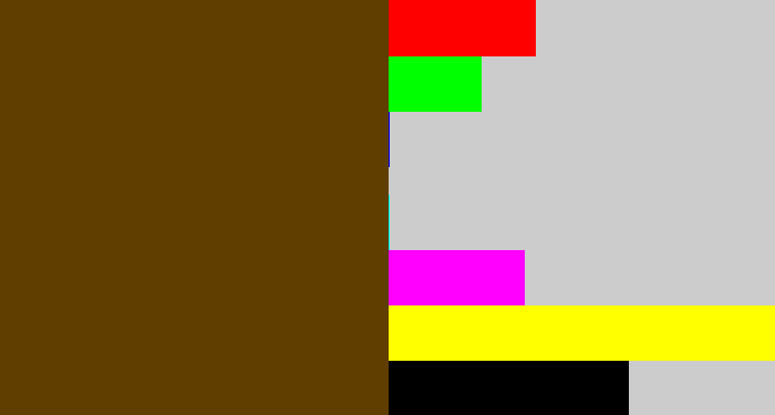 Hex color #603e00 - brown