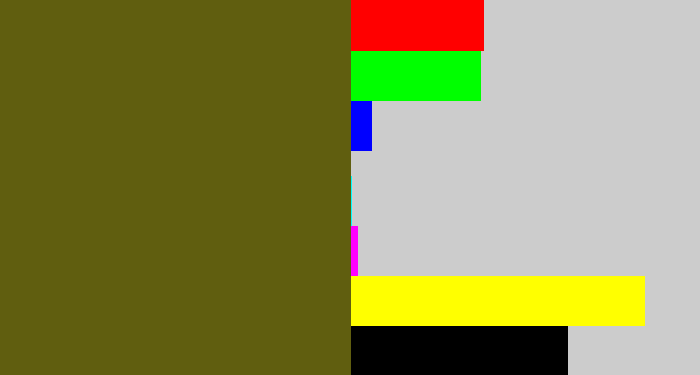 Hex color #605e0f - greenish brown