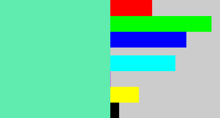 Hex color #60ebaf - light greenish blue