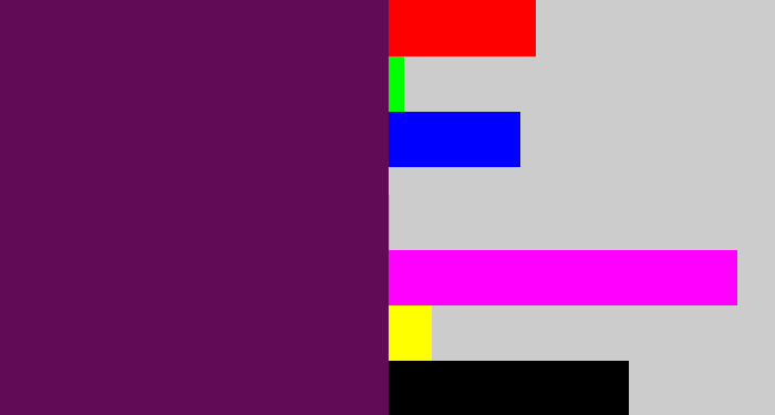 Hex color #610a56 - grape purple