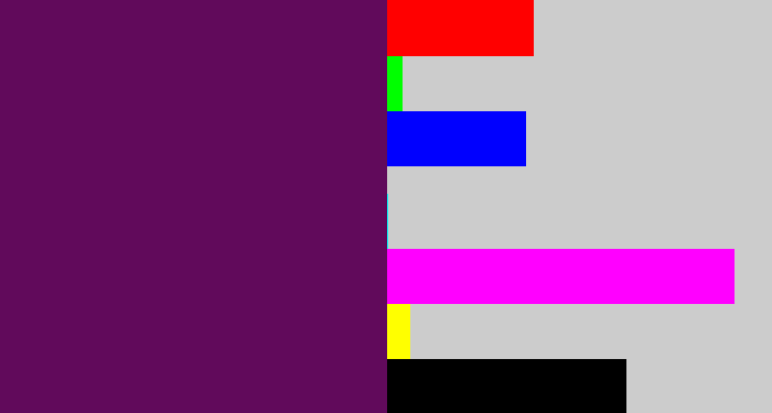 Hex color #610a5b - grape purple