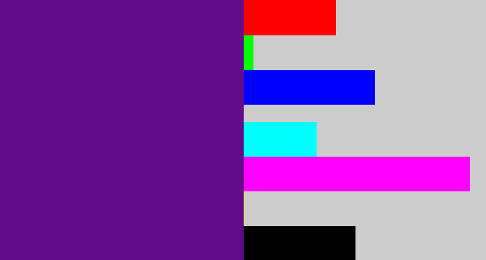 Hex color #610a8a - darkish purple