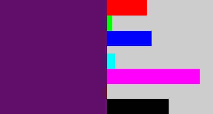 Hex color #610e6a - darkish purple