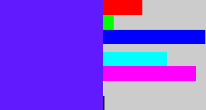 Hex color #6119fd - purplish blue