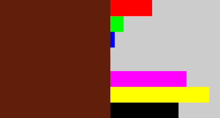 Hex color #611e0a - reddy brown