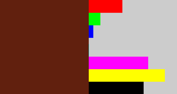 Hex color #61200e - reddy brown