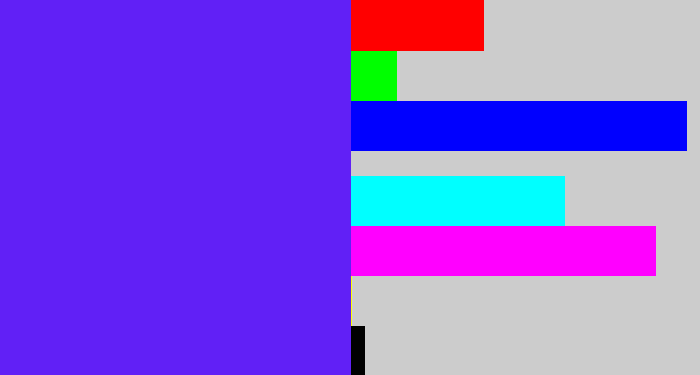 Hex color #6120f6 - purplish blue