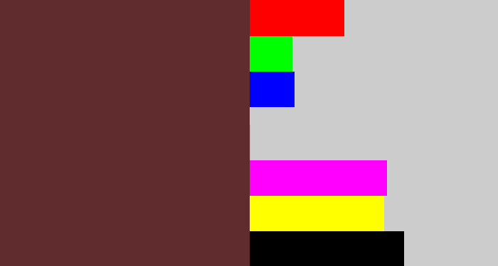 Hex color #612c2d - purple brown