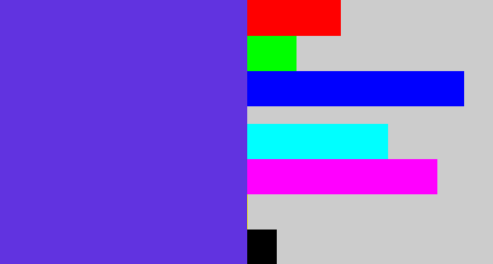 Hex color #6133e0 - purpley blue