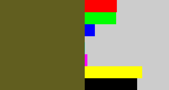 Hex color #615e1f - greenish brown