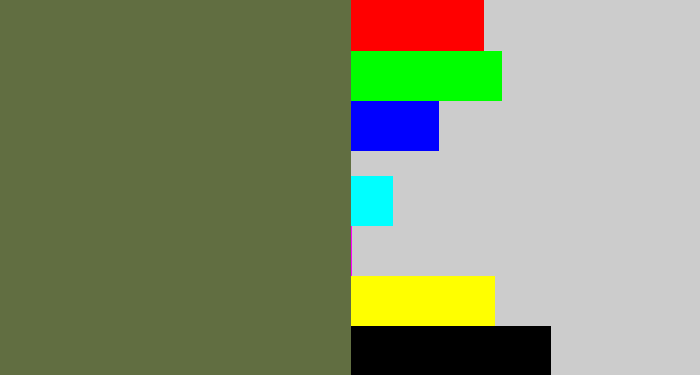 Hex color #616e41 - military green