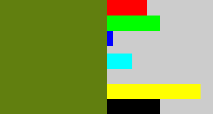 Hex color #617f0f - murky green