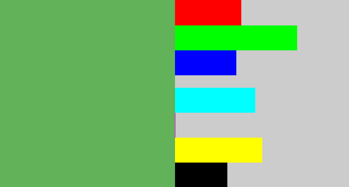 Hex color #61b259 - dark pastel green