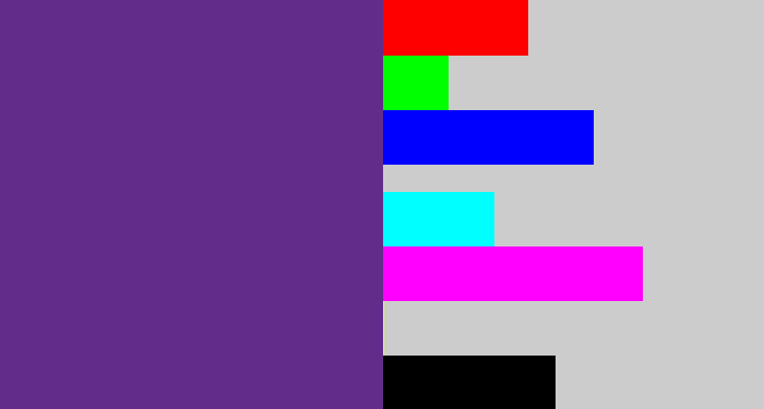Hex color #622c8b - purple