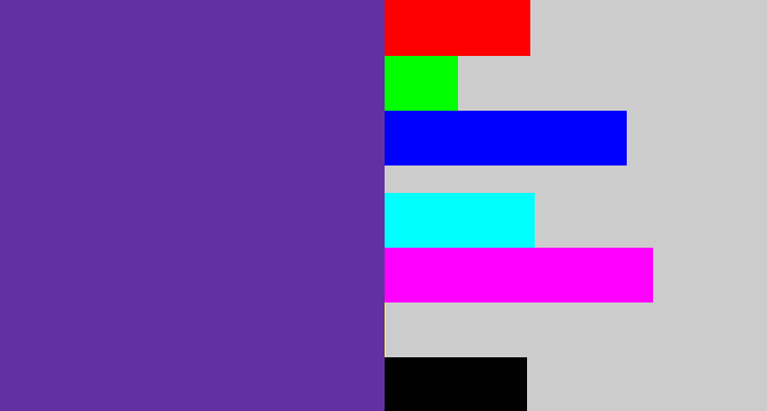 Hex color #6230a1 - purple