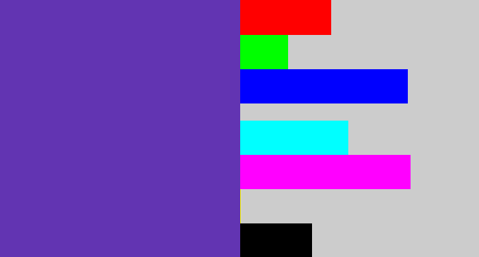 Hex color #6234b2 - bluey purple
