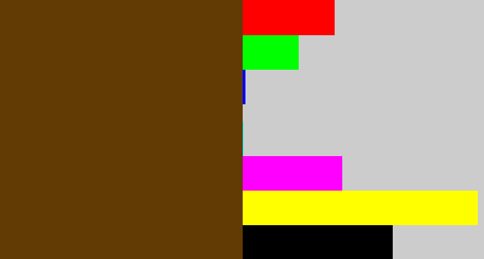 Hex color #623a03 - brown