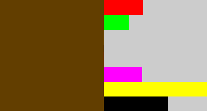Hex color #623e00 - brown