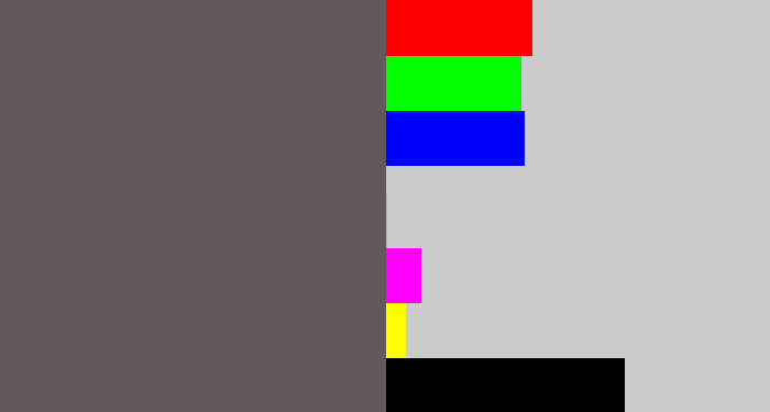Hex color #62595d - gunmetal