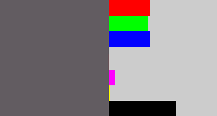 Hex color #625c61 - gunmetal