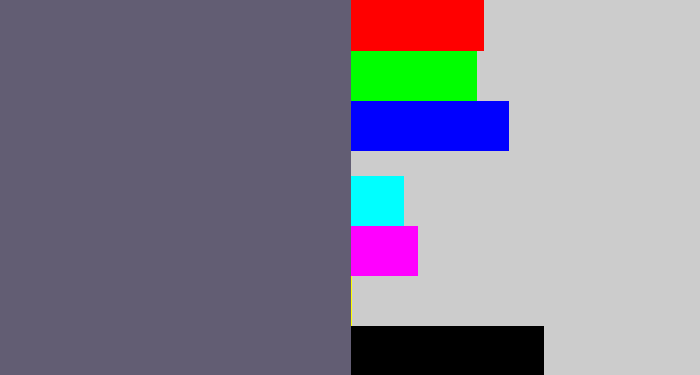 Hex color #625d73 - slate grey