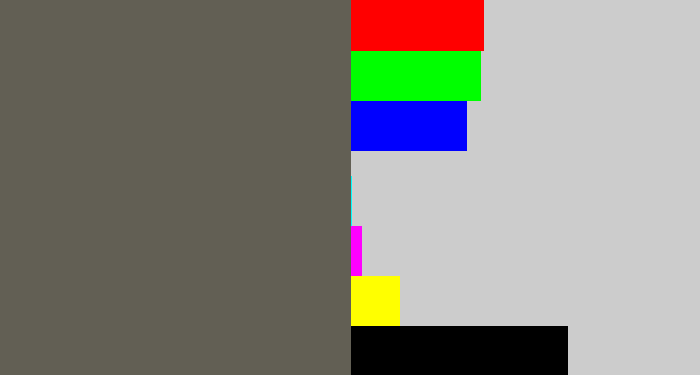 Hex color #625f54 - gunmetal