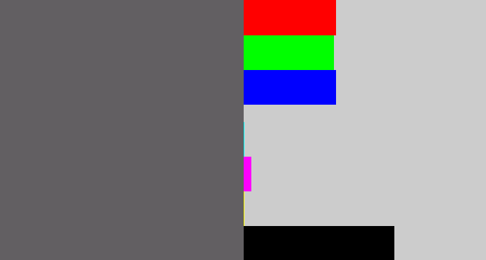 Hex color #625f62 - slate grey