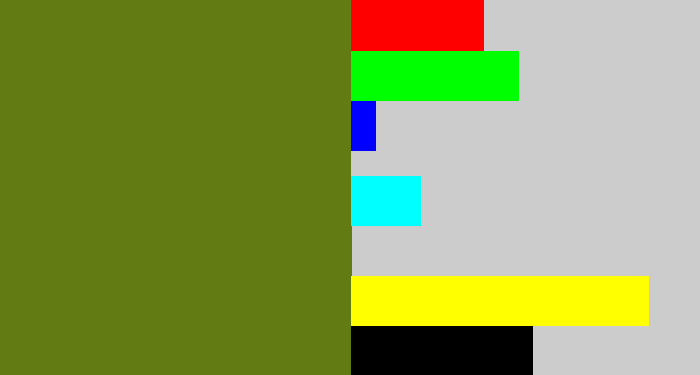 Hex color #627b13 - murky green