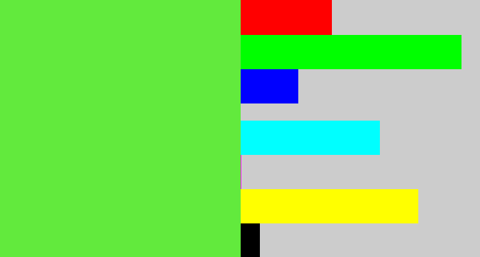 Hex color #62ea3d - toxic green