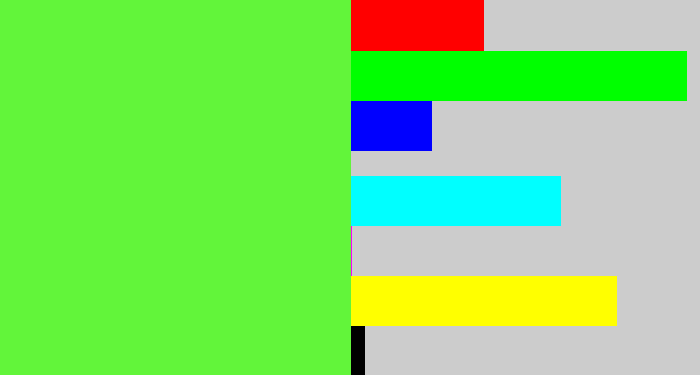 Hex color #62f53a - toxic green