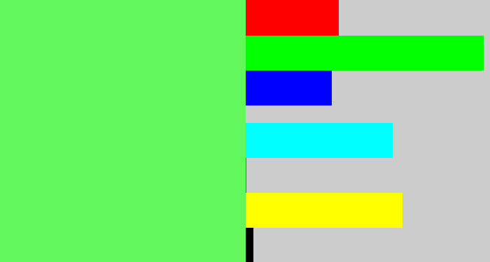Hex color #62f75a - light bright green