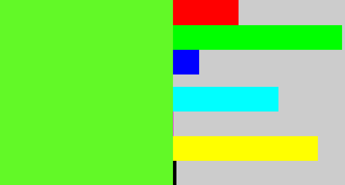 Hex color #62f927 - toxic green