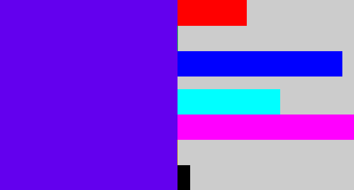 Hex color #6300ee - blue violet