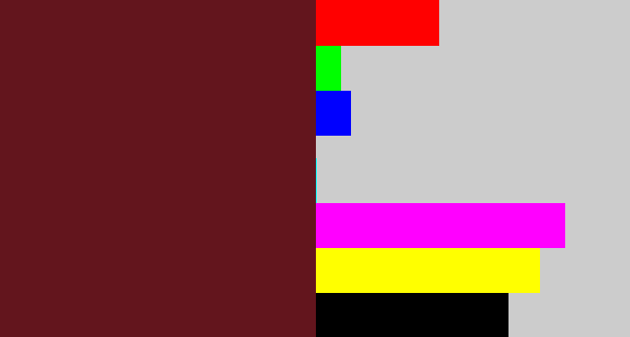 Hex color #63151d - maroon