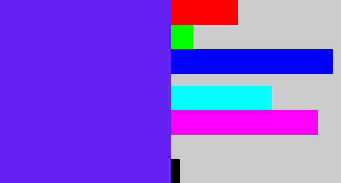 Hex color #6322f2 - purplish blue