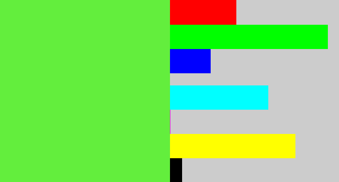 Hex color #63ee3d - toxic green