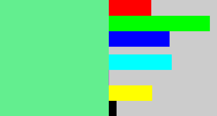 Hex color #63ee8f - light green blue