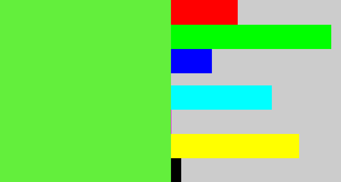 Hex color #63ef3c - toxic green