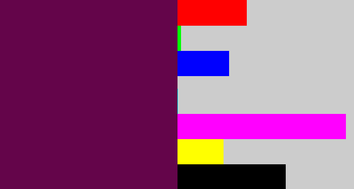 Hex color #64054a - grape purple