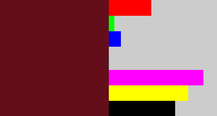 Hex color #640d1b - claret