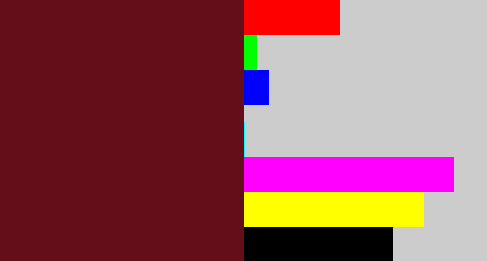 Hex color #640e1a - claret