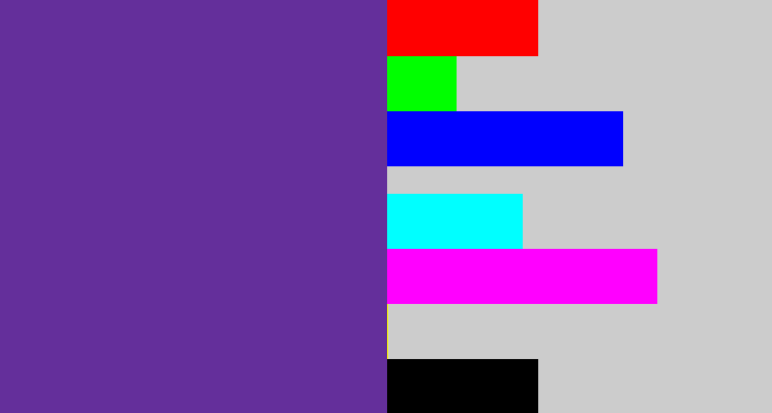 Hex color #642f9b - purple