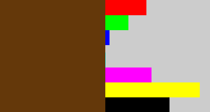 Hex color #64380a - brown