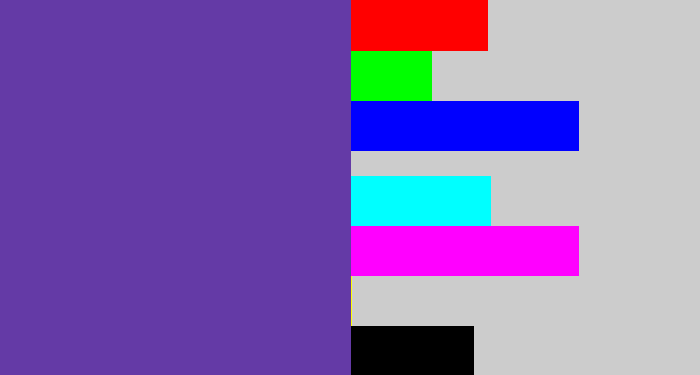 Hex color #643aa6 - bluey purple